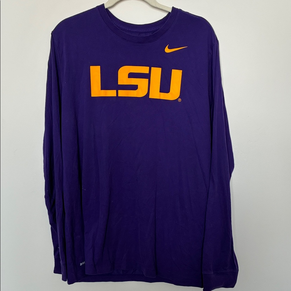 Nike Purple Long-Sleeve LSU Logo Tee with Gold Accents